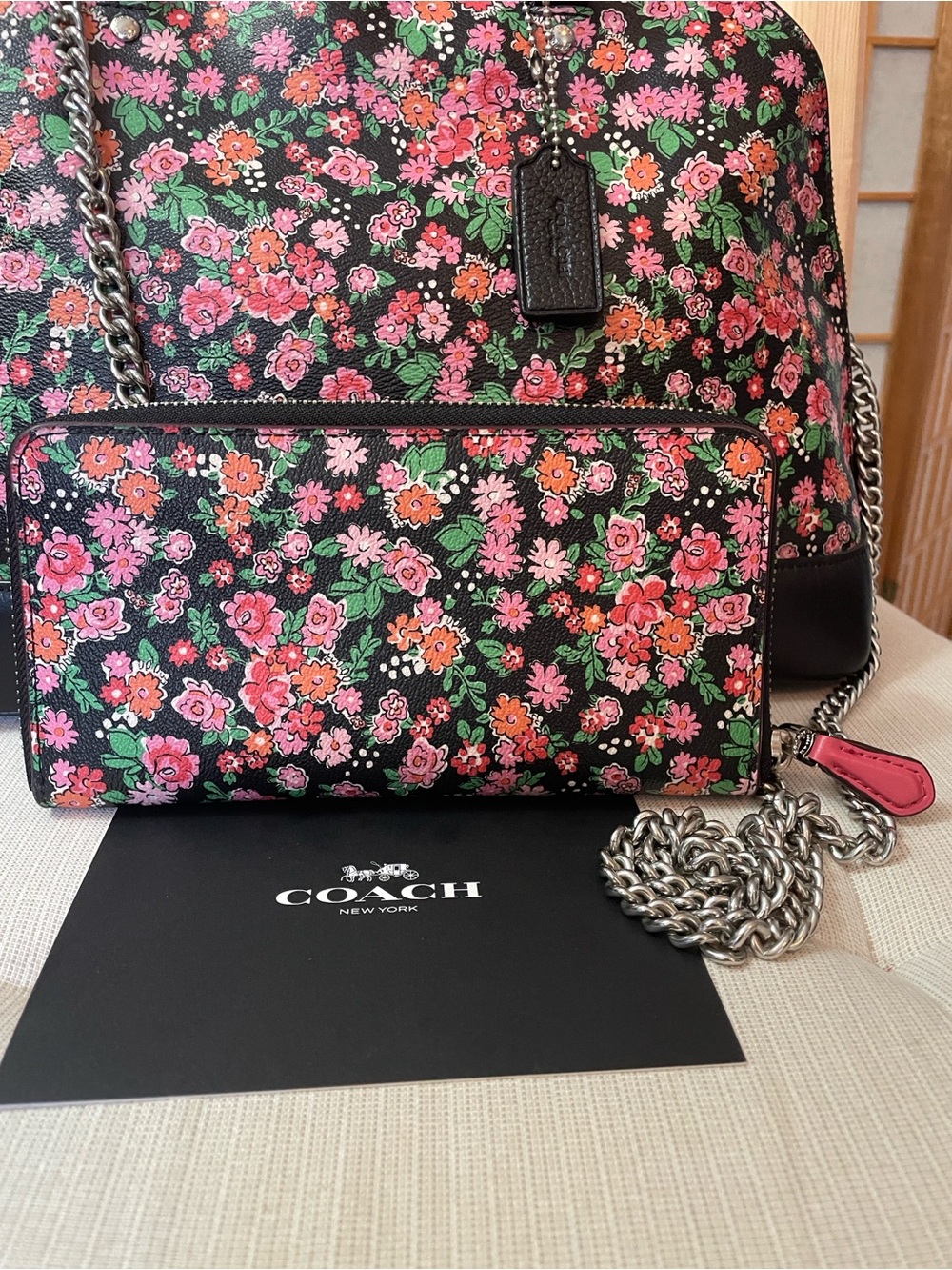 Coach Sierra Posey Cluster Floral Satchel, Wallet & Silver Crossbody Chain Set - Picture 13 of 17